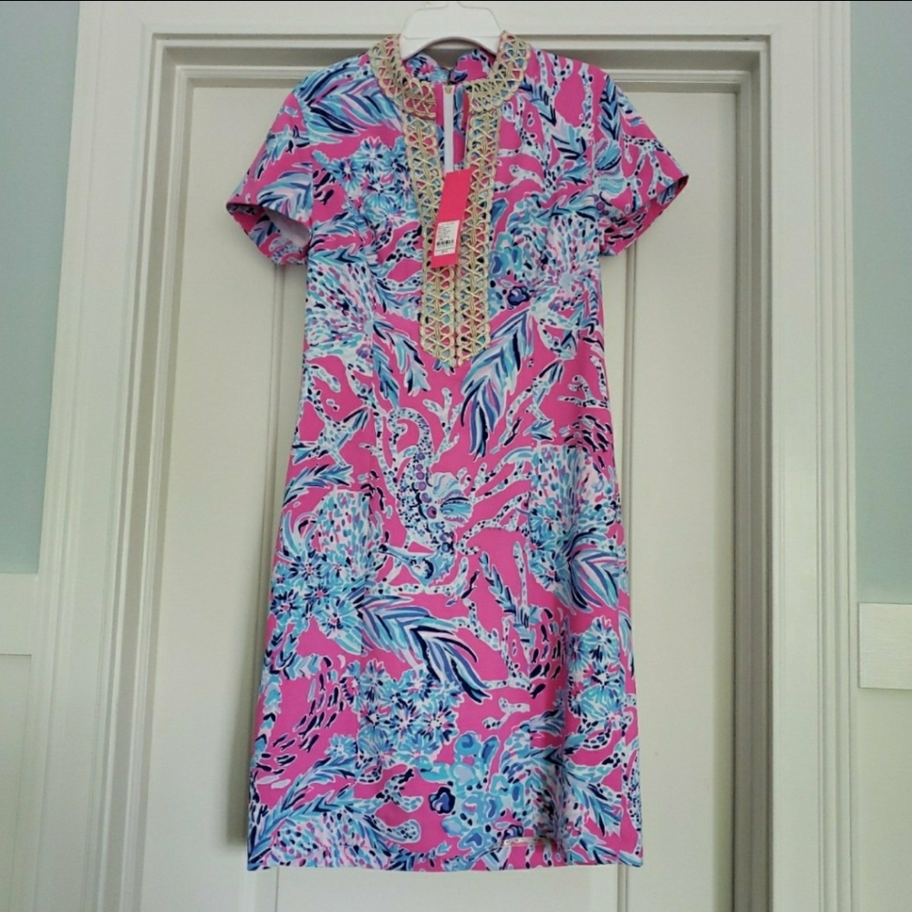Lilly Pulitzer Adrena Stretch Shift New Kids on the Dock Mandevilla Pink size 2
